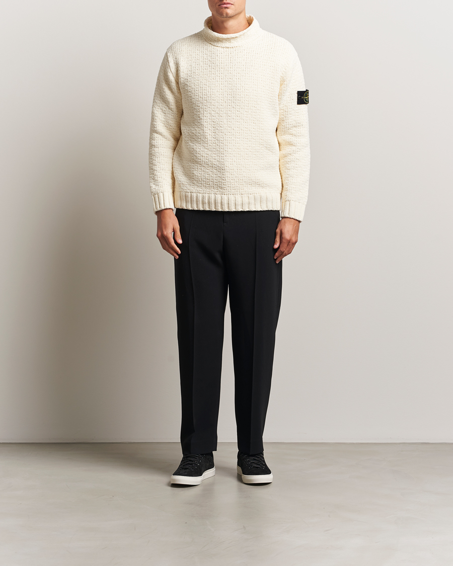 Men | Sweaters & Knitwear | Stone Island | Cotton Chenille Knitted Mock Neck Ivory