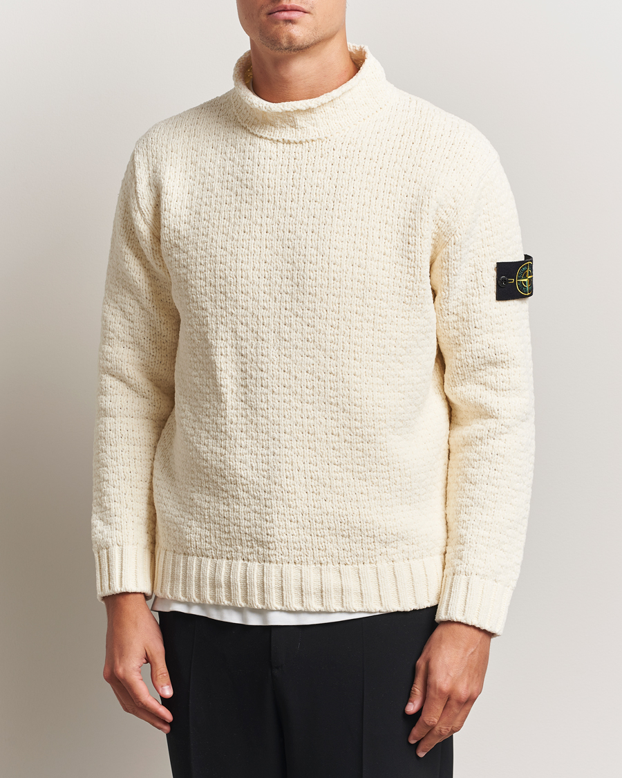 Men | Sweaters & Knitwear | Stone Island | Cotton Chenille Knitted Mock Neck Ivory