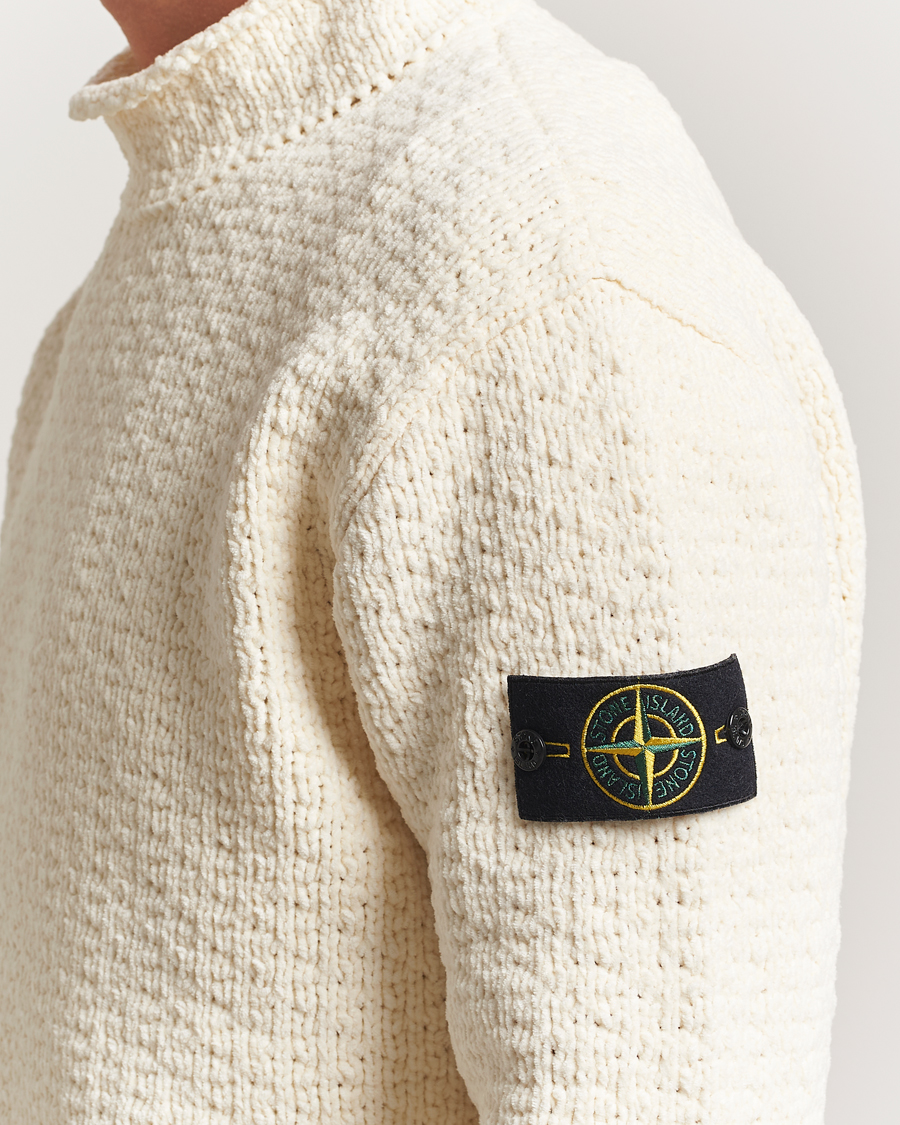 Men | Sweaters & Knitwear | Stone Island | Cotton Chenille Knitted Mock Neck Ivory