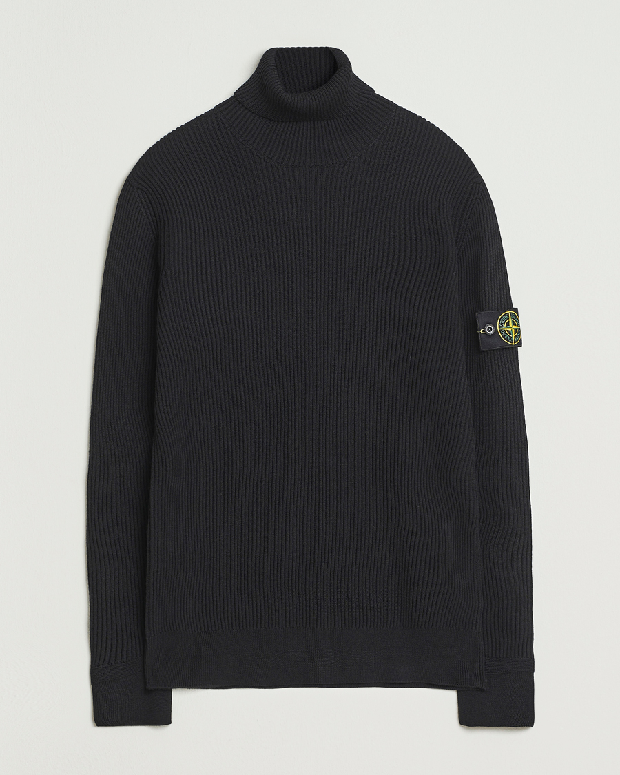 Men | Sweaters & Knitwear | Stone Island | Full Rib Wool Turtleneck Black