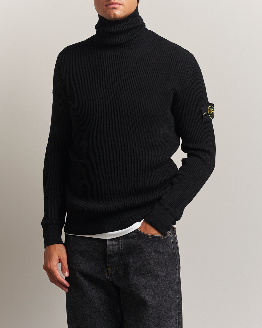 Men | Sweaters & Knitwear | Stone Island | Full Rib Wool Turtleneck Black