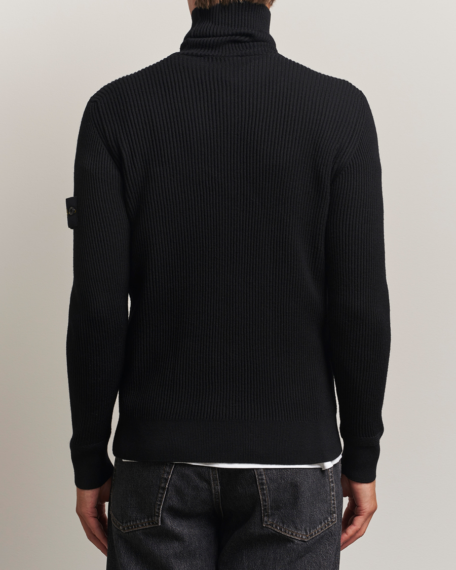Men | Sweaters & Knitwear | Stone Island | Full Rib Wool Turtleneck Black