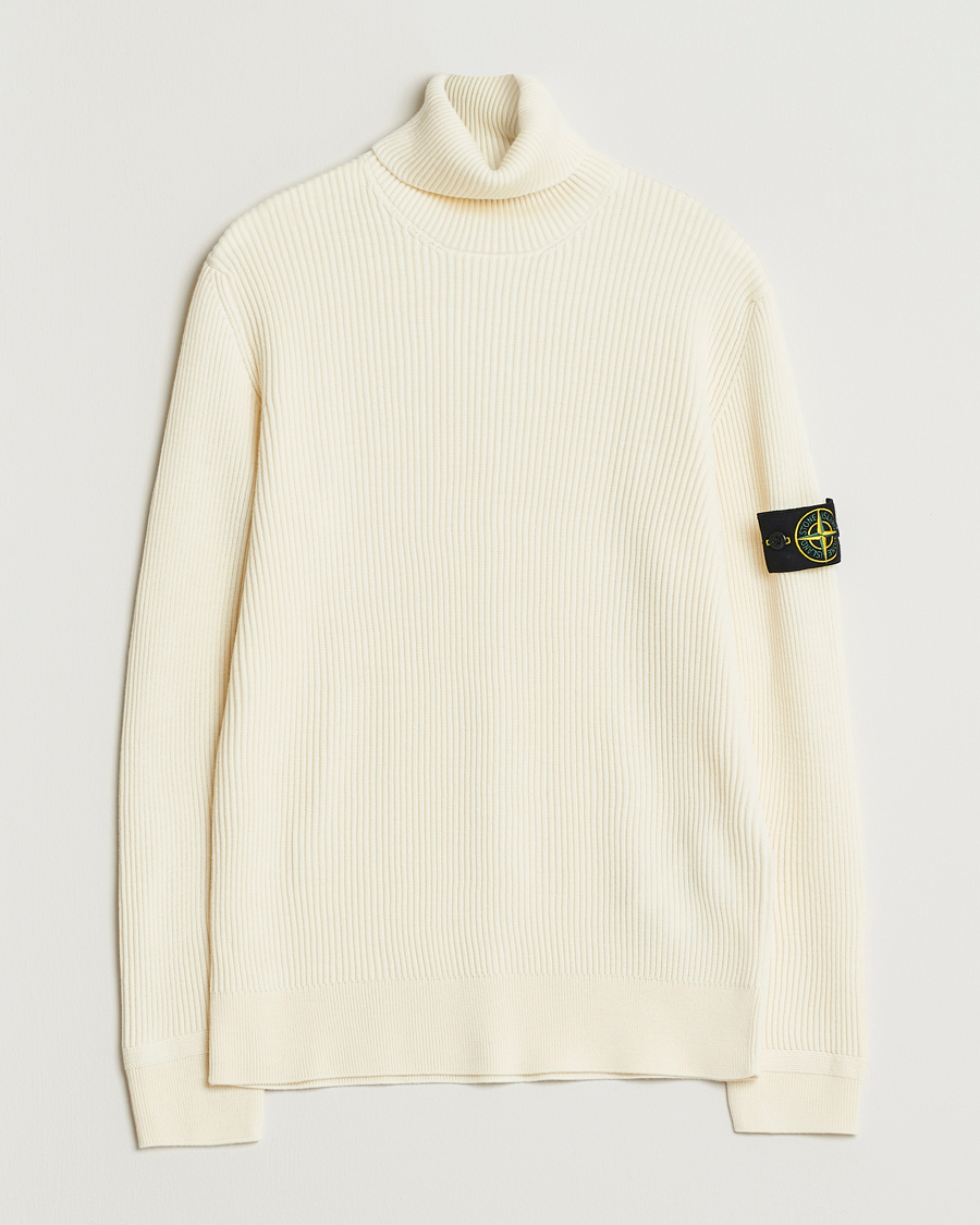 Men | Sweaters & Knitwear | Stone Island | Full Rib Wool Turtleneck Ivory