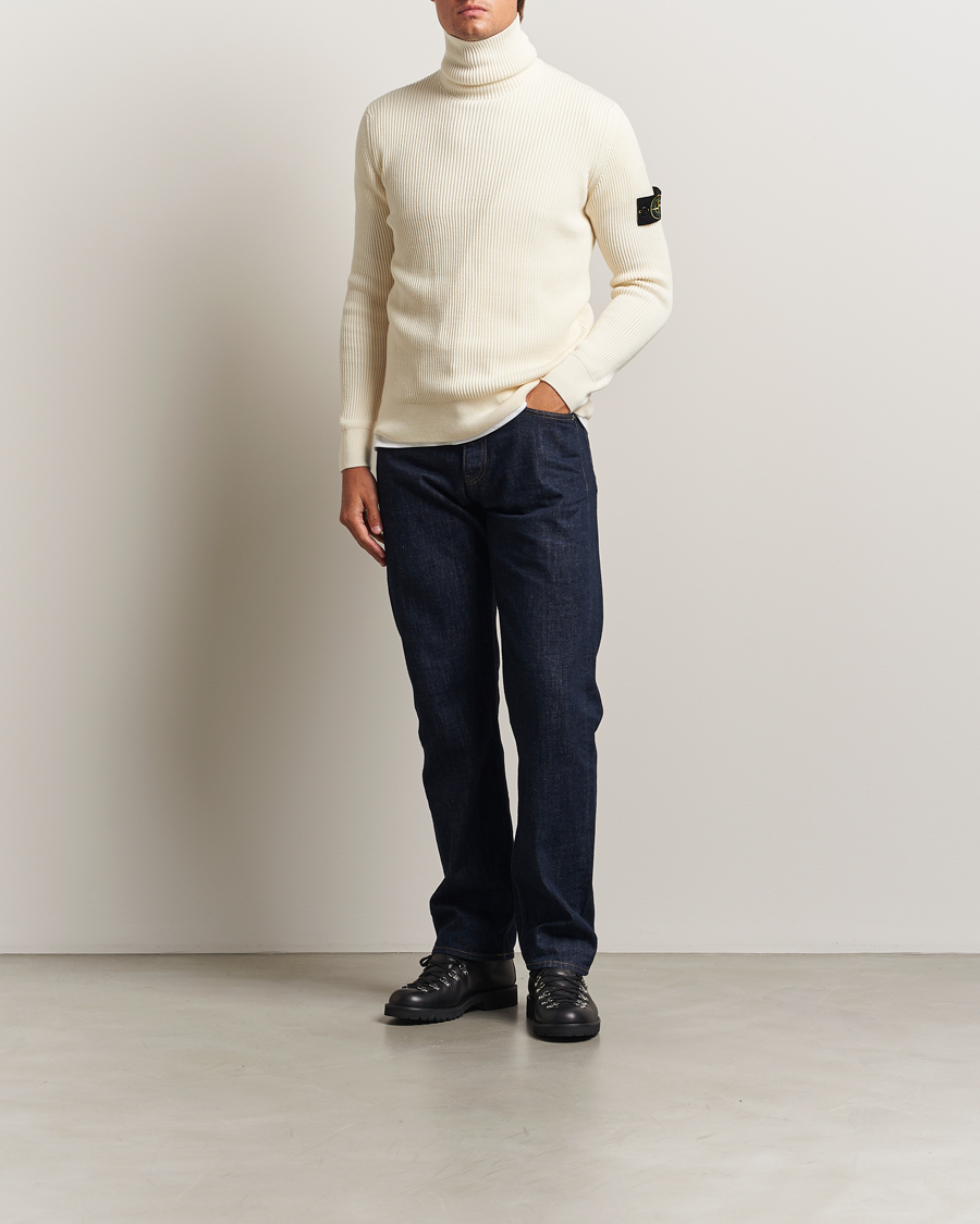 Men | Sweaters & Knitwear | Stone Island | Full Rib Wool Turtleneck Ivory