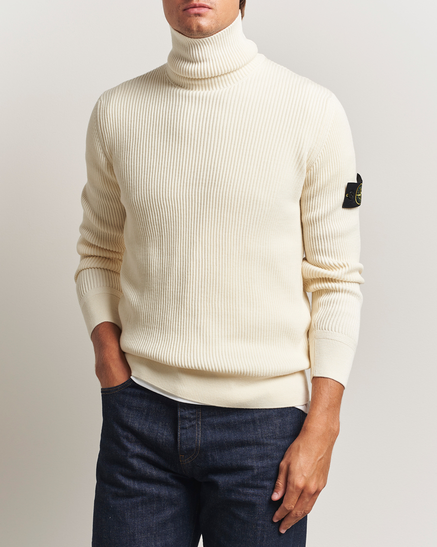 Men | Sweaters & Knitwear | Stone Island | Full Rib Wool Turtleneck Ivory