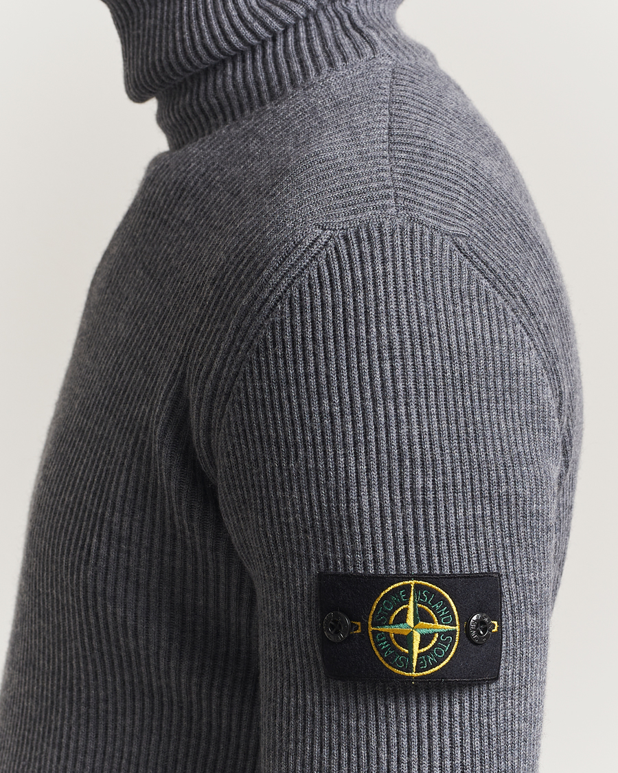 Men | Sweaters & Knitwear | Stone Island | Full Rib Wool Turtleneck Dark Grey
