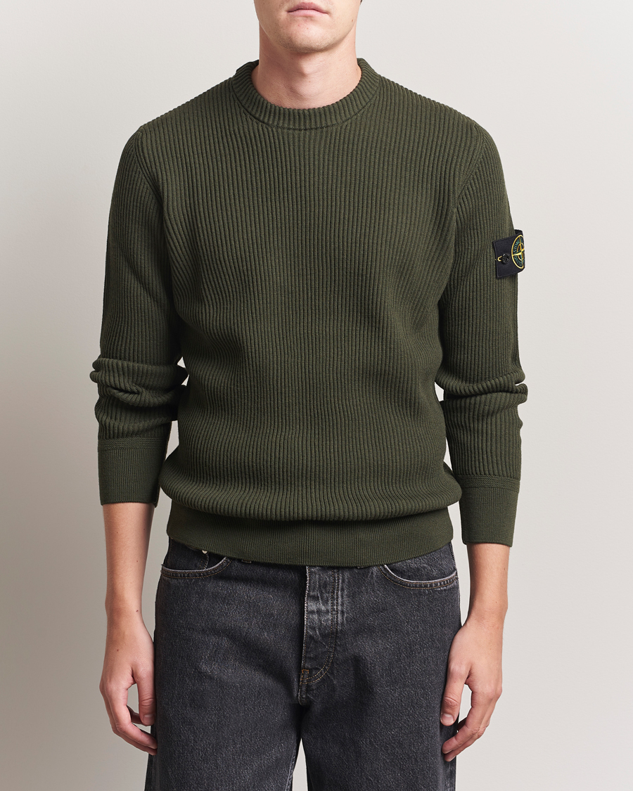 Men | Sweaters & Knitwear | Stone Island | Full Rib Crewneck Military Green