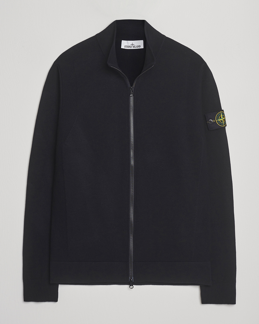 Men | Sweaters & Knitwear | Stone Island | Stretch Wool Zip Cardigan Black