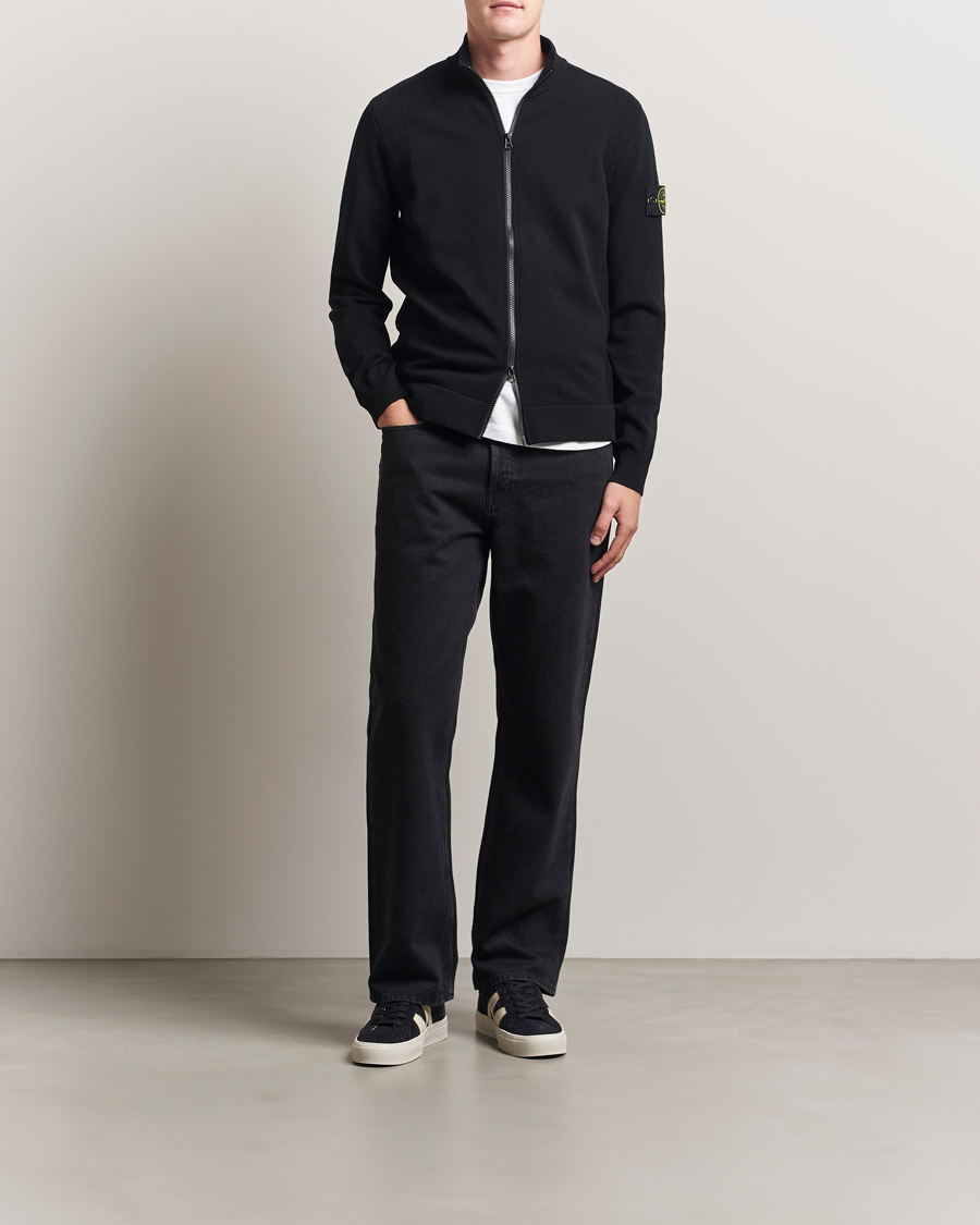 Men | Sweaters & Knitwear | Stone Island | Stretch Wool Zip Cardigan Black