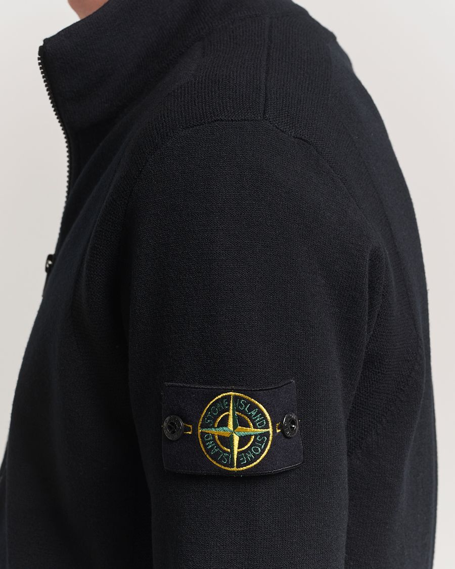 Men | Sweaters & Knitwear | Stone Island | Stretch Wool Zip Cardigan Black