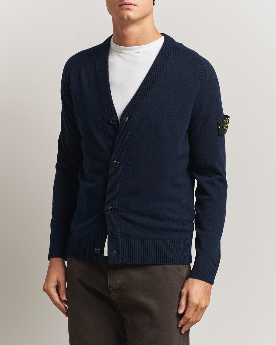 Men | Sweaters & Knitwear | Stone Island | Knitted Geelong Wool Cardigan Navy