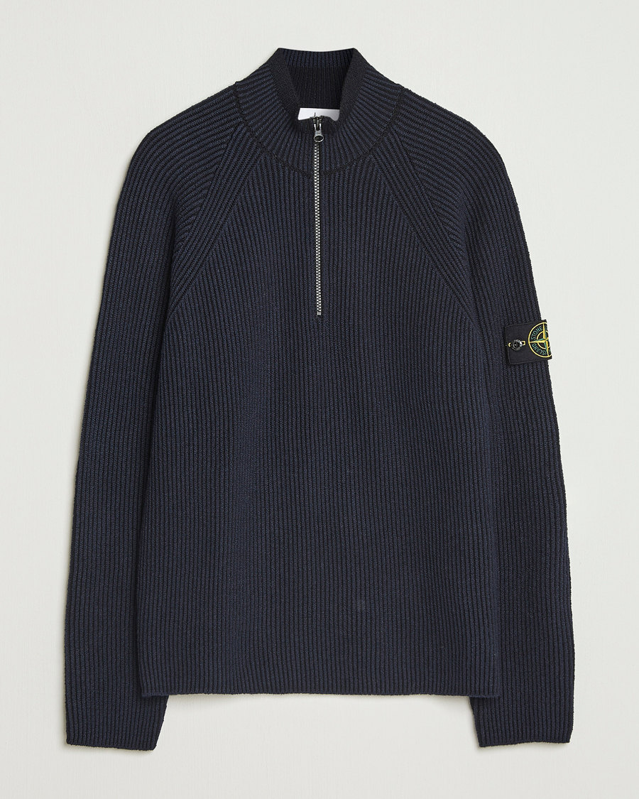 Men | Sweaters & Knitwear | Stone Island | Vanisé Full Rib Wool Half-Zip Navy