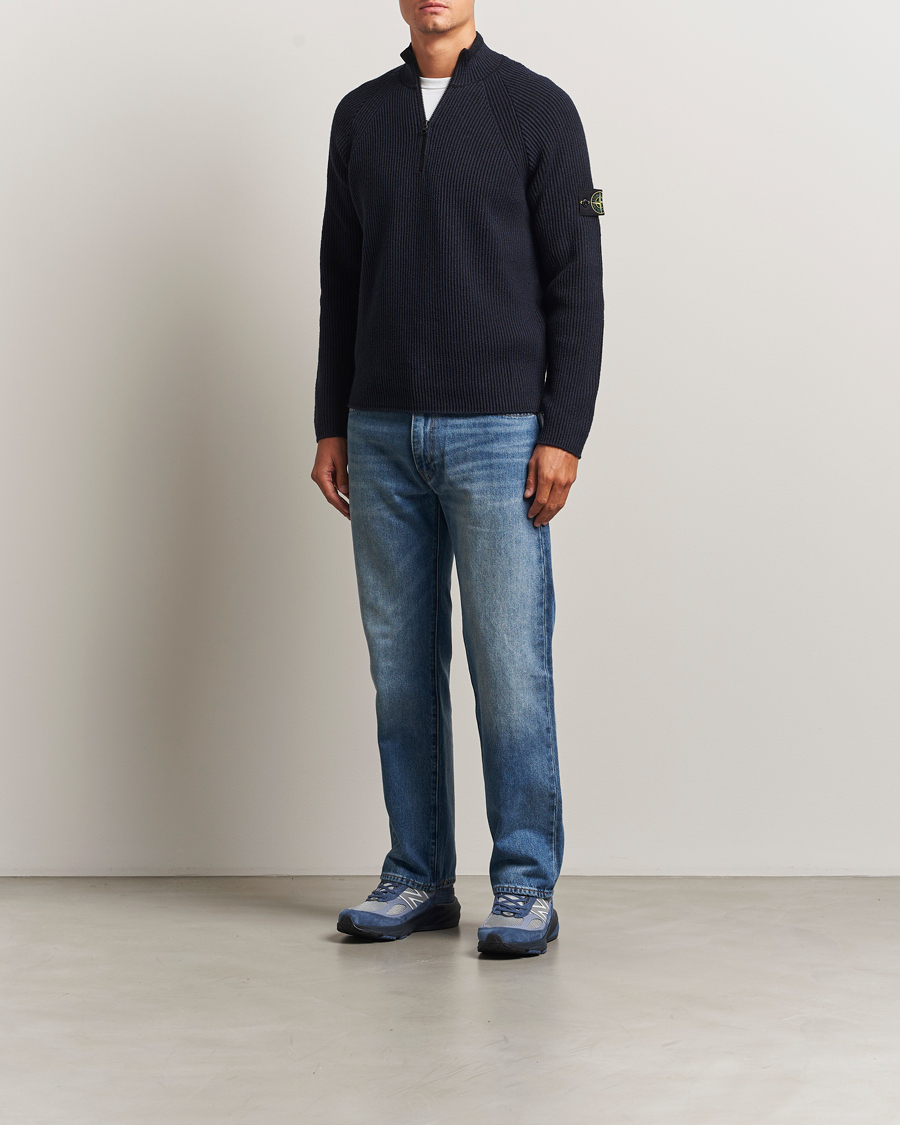 Men | Sweaters & Knitwear | Stone Island | Vanisé Full Rib Wool Half-Zip Navy