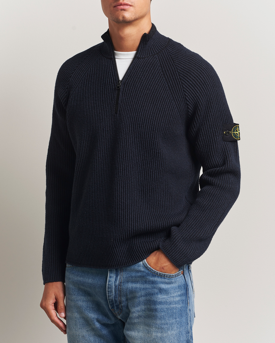 Men | Sweaters & Knitwear | Stone Island | Vanisé Full Rib Wool Half-Zip Navy