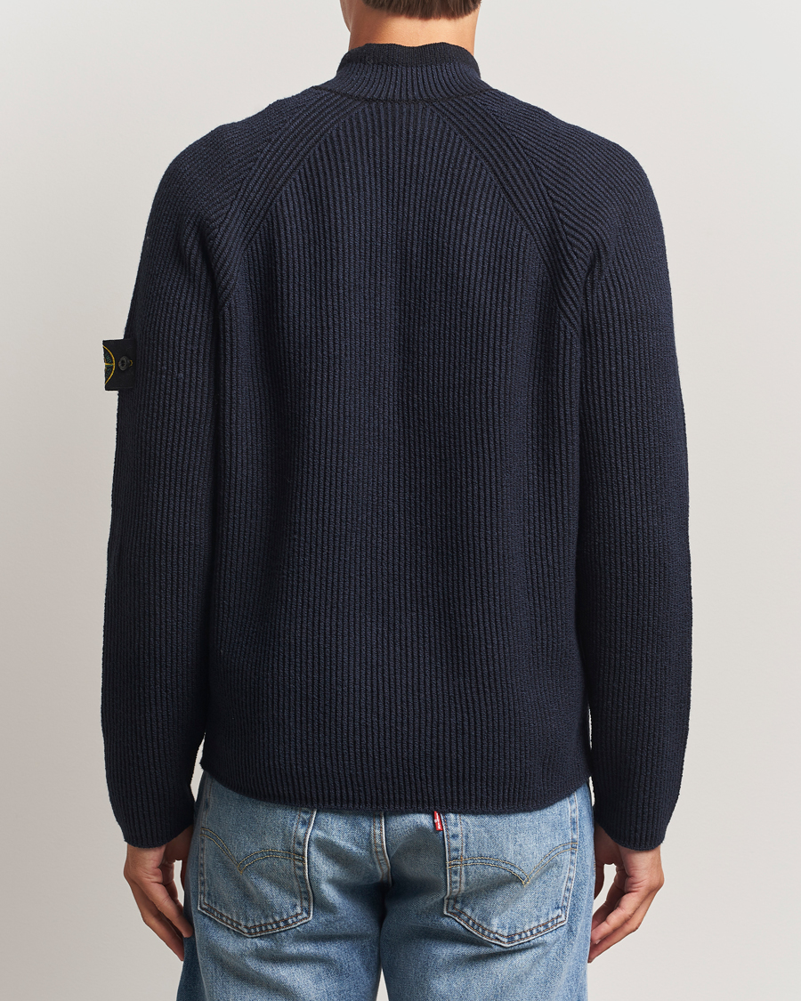 Men | Sweaters & Knitwear | Stone Island | Vanisé Full Rib Wool Half-Zip Navy