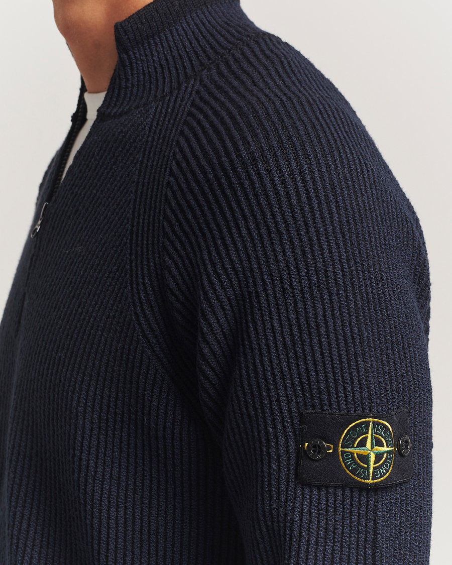Men | Sweaters & Knitwear | Stone Island | Vanisé Full Rib Wool Half-Zip Navy