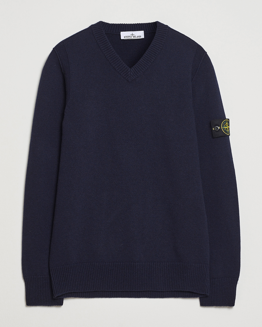 Men | Sweaters & Knitwear | Stone Island | Knitted Lambswool V-Neck Navy