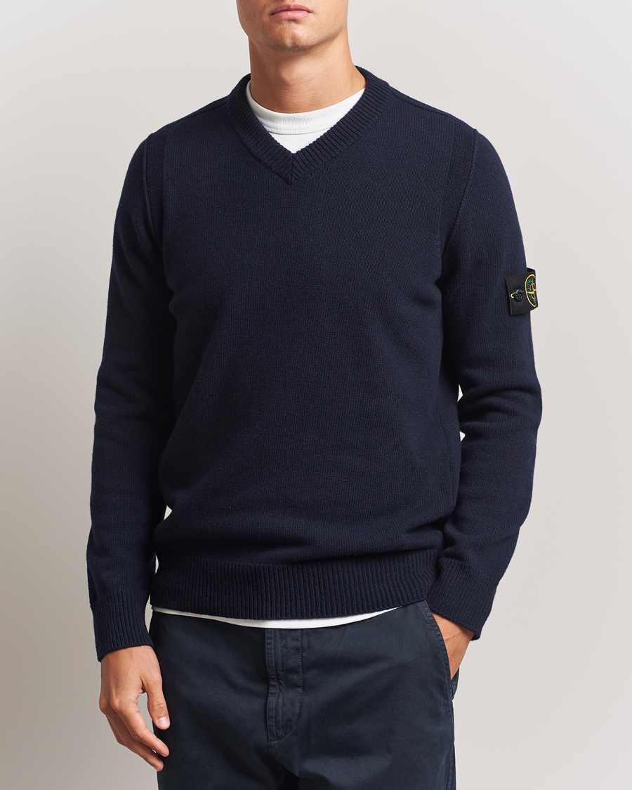 Men | Sweaters & Knitwear | Stone Island | Knitted Lambswool V-Neck Navy