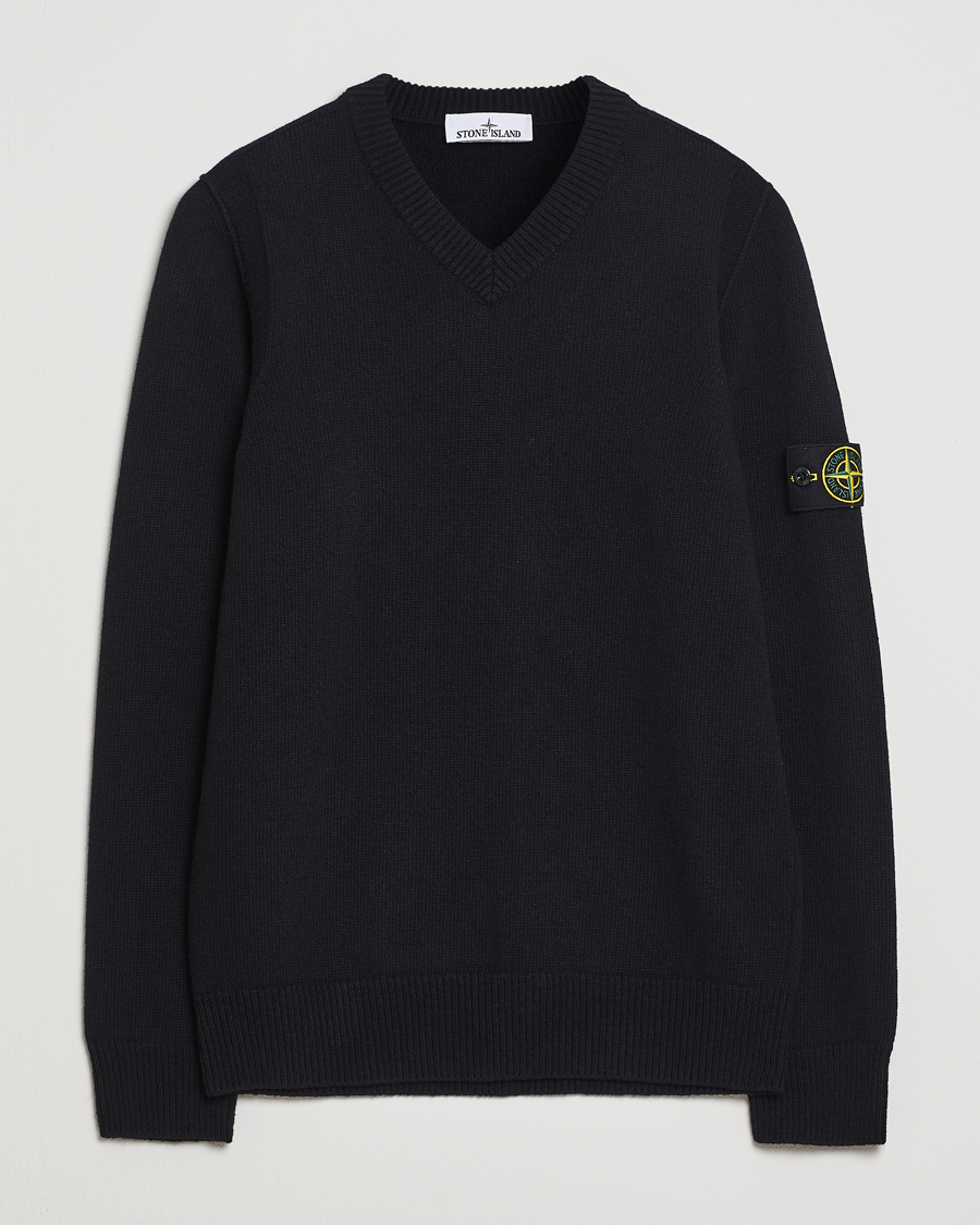 Men | Sweaters & Knitwear | Stone Island | Knitted Lambswool V-Neck Black