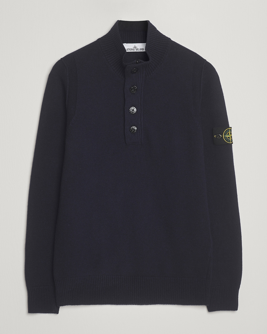 Men | Sweaters & Knitwear | Stone Island | Knitted Lambswool Half Button Zip Navy