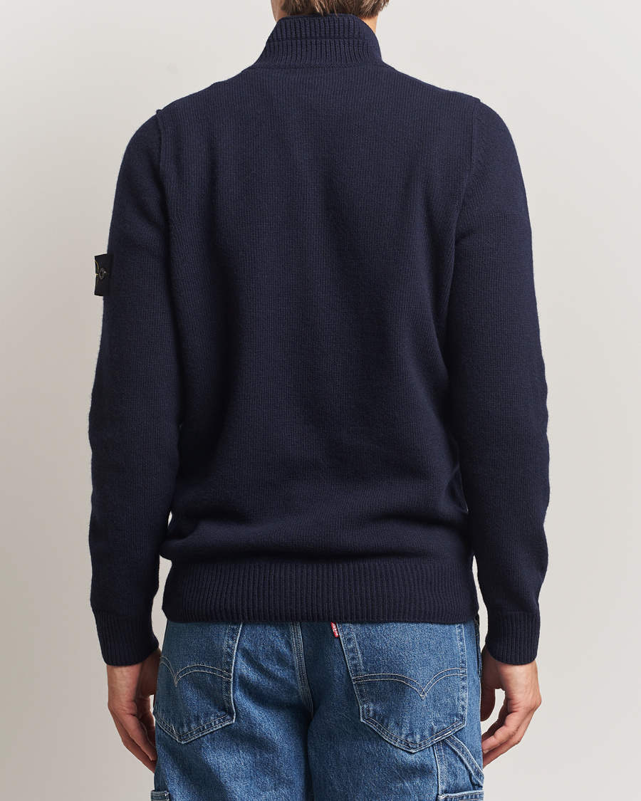 Men | Sweaters & Knitwear | Stone Island | Knitted Lambswool Half Button Zip Navy