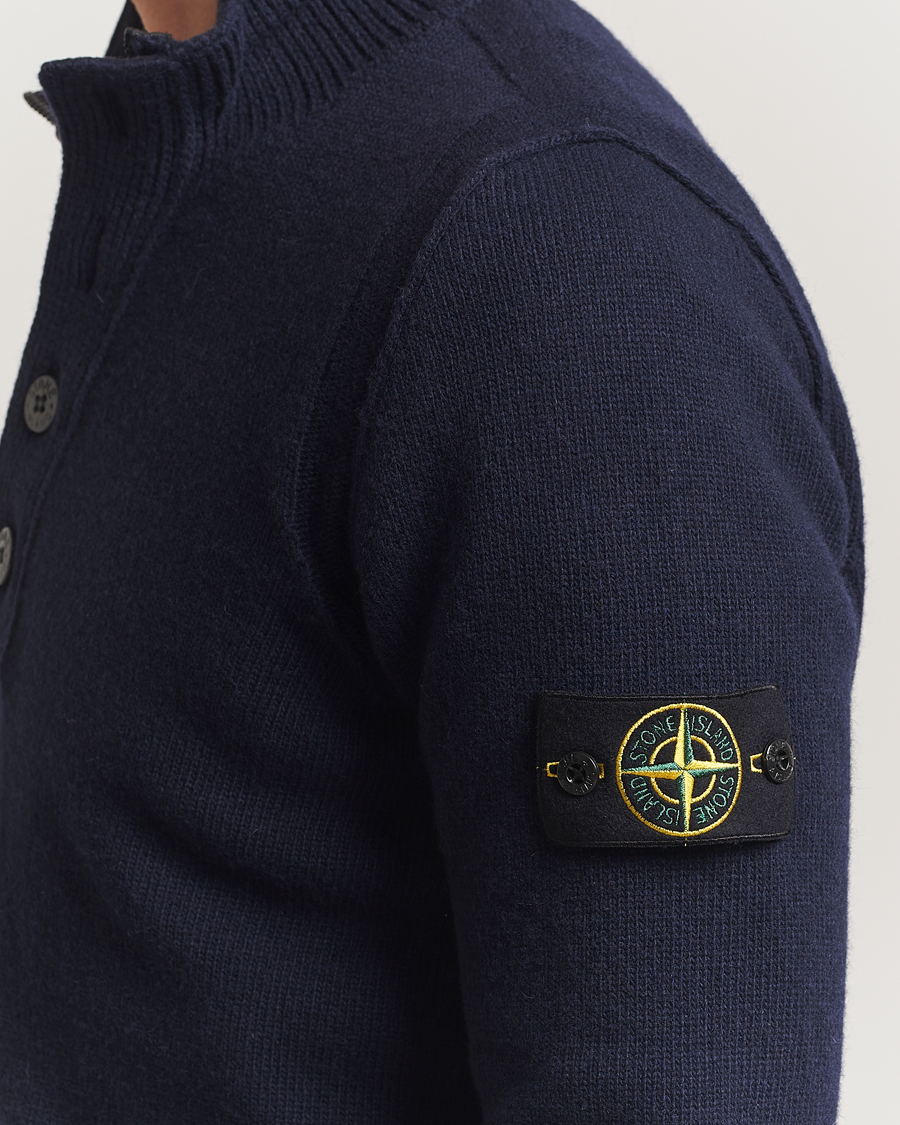 Men | Sweaters & Knitwear | Stone Island | Knitted Lambswool Half Button Zip Navy
