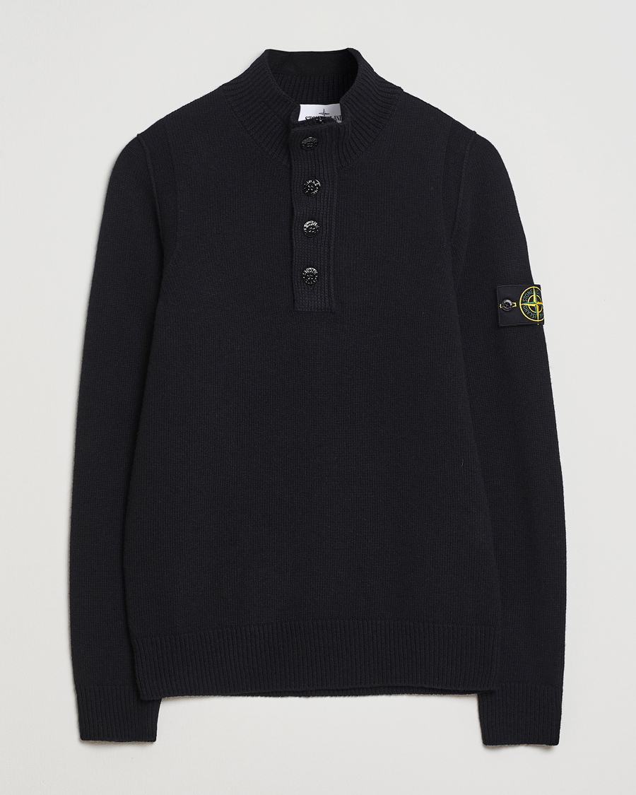 Men | Sweaters & Knitwear | Stone Island | Knitted Lambswool Half Button Zip Black