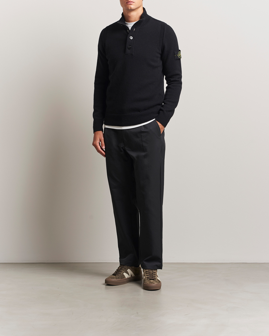 Men | Sweaters & Knitwear | Stone Island | Knitted Lambswool Half Button Zip Black