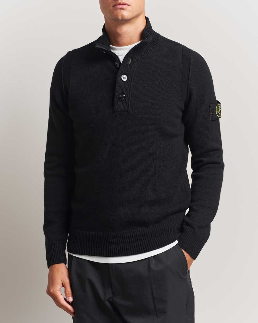 Men | Sweaters & Knitwear | Stone Island | Knitted Lambswool Half Button Zip Black
