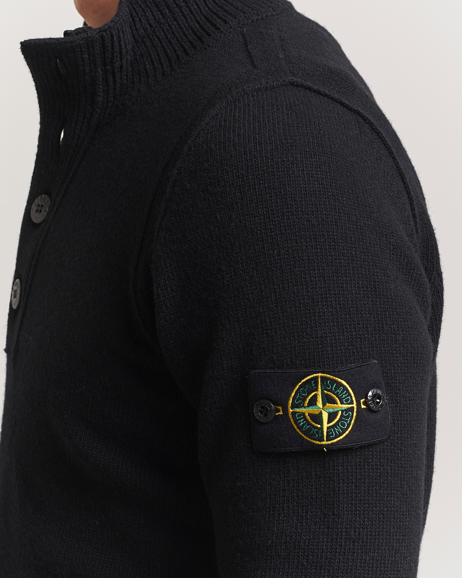 Men | Sweaters & Knitwear | Stone Island | Knitted Lambswool Half Button Zip Black