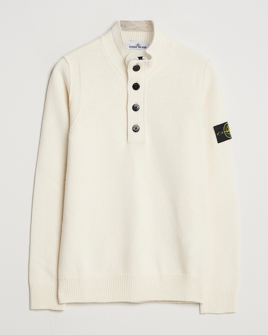 Men | Sweaters & Knitwear | Stone Island | Knitted Lambswool Half Button Zip Ivory