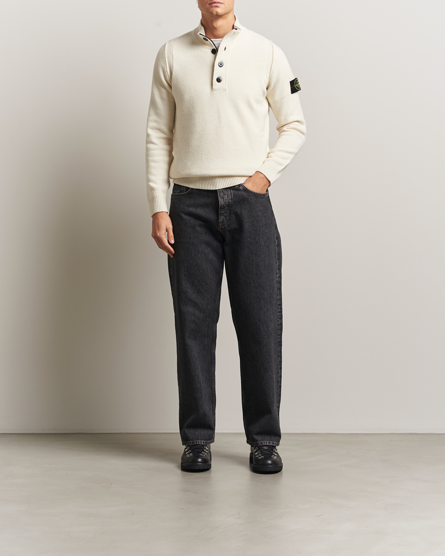 Men | Sweaters & Knitwear | Stone Island | Knitted Lambswool Half Button Zip Ivory