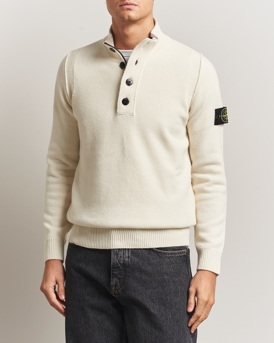 Men | Sweaters & Knitwear | Stone Island | Knitted Lambswool Half Button Zip Ivory