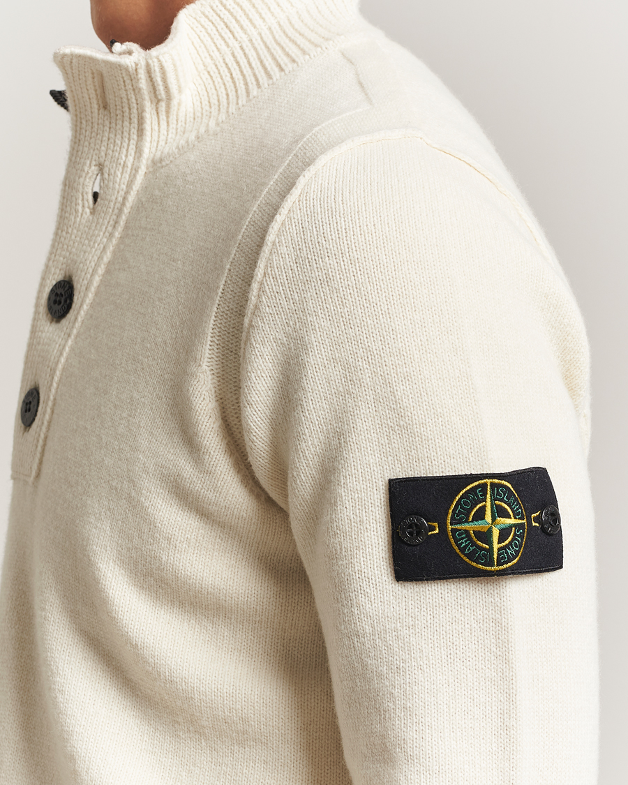 Men | Sweaters & Knitwear | Stone Island | Knitted Lambswool Half Button Zip Ivory