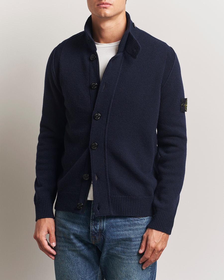 Men | Sweaters & Knitwear | Stone Island | Knitted Lambswool Zip Cardigan Navy