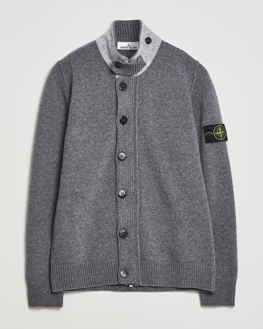 Men | Sweaters & Knitwear | Stone Island | Knitted Lambswool Zip Cardigan Cement Melange