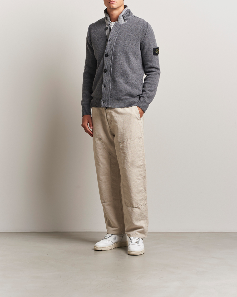 Men | Sweaters & Knitwear | Stone Island | Knitted Lambswool Zip Cardigan Cement Melange