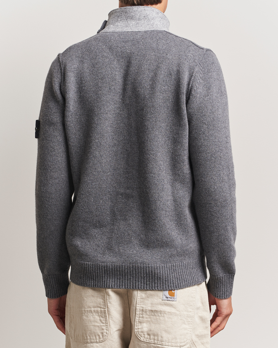 Men | Sweaters & Knitwear | Stone Island | Knitted Lambswool Zip Cardigan Cement Melange