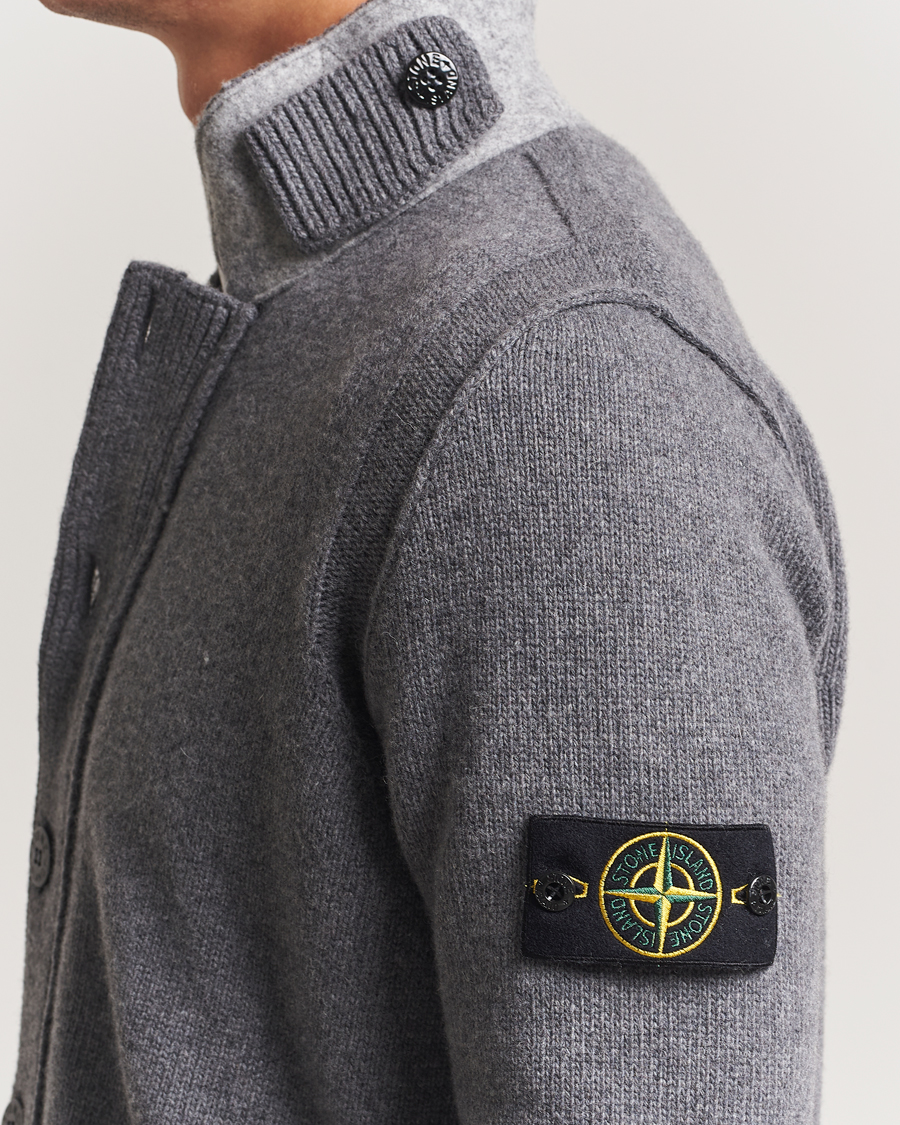 Men | Sweaters & Knitwear | Stone Island | Knitted Lambswool Zip Cardigan Cement Melange