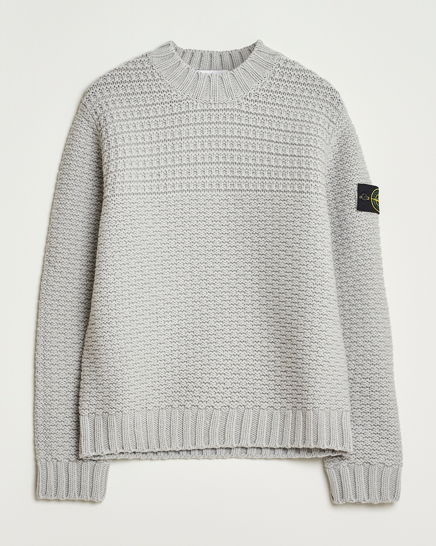 Men | Sweaters & Knitwear | Stone Island | Mixed Stiches Wool Knitted Crew Neck Pearl Grey