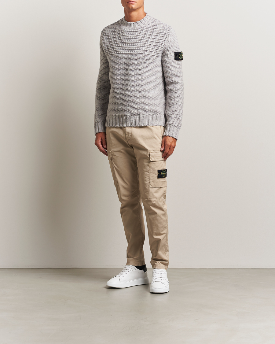 Men | Sweaters & Knitwear | Stone Island | Mixed Stiches Wool Knitted Crew Neck Pearl Grey