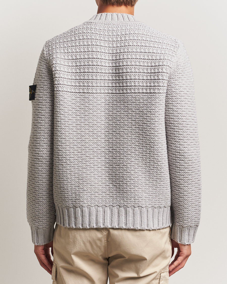 Men | Sweaters & Knitwear | Stone Island | Mixed Stiches Wool Knitted Crew Neck Pearl Grey