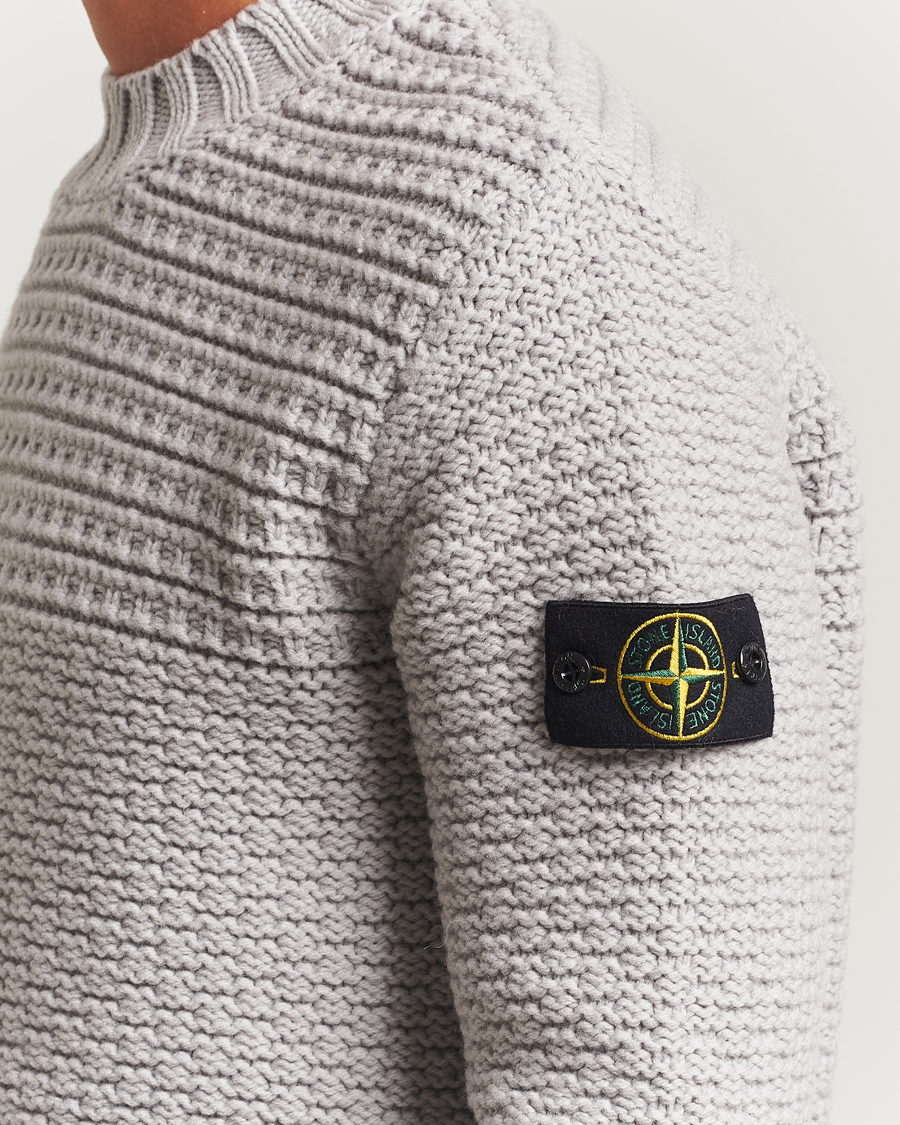 Men | Sweaters & Knitwear | Stone Island | Mixed Stiches Wool Knitted Crew Neck Pearl Grey