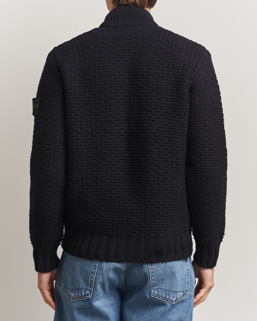 Men | Sweaters & Knitwear | Stone Island | Mixed Stiches Wool Knitted Zip Cardigan Black