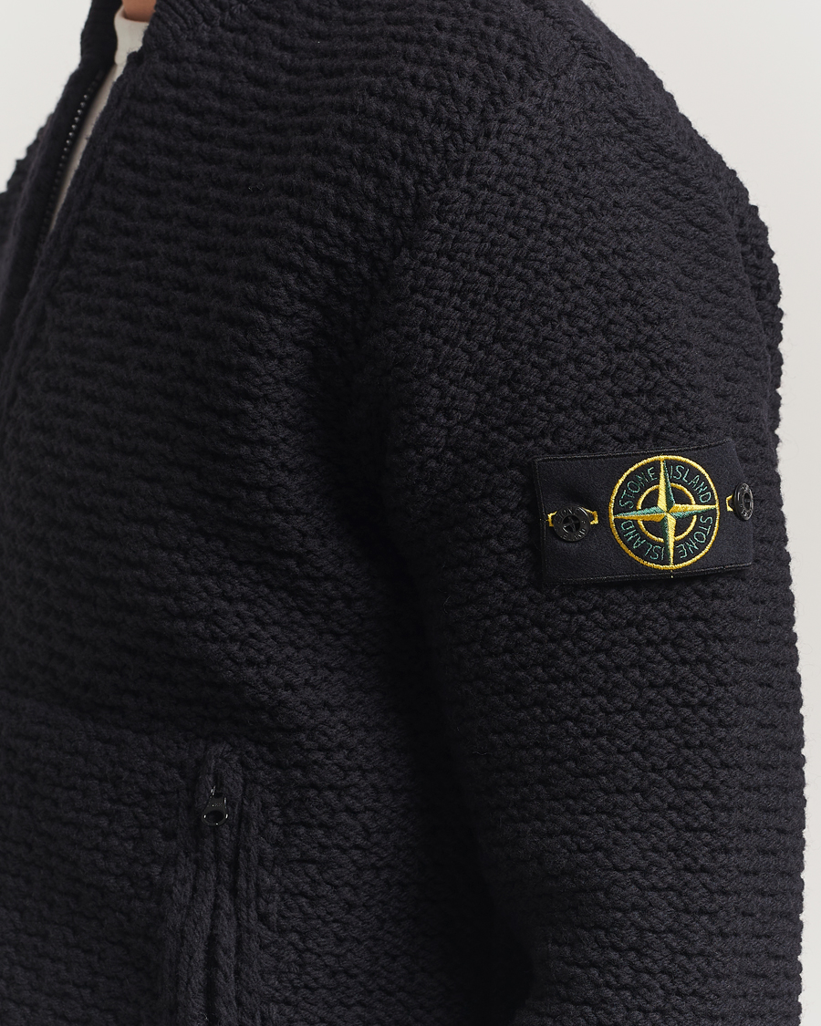 Men | Sweaters & Knitwear | Stone Island | Mixed Stiches Wool Knitted Zip Cardigan Black