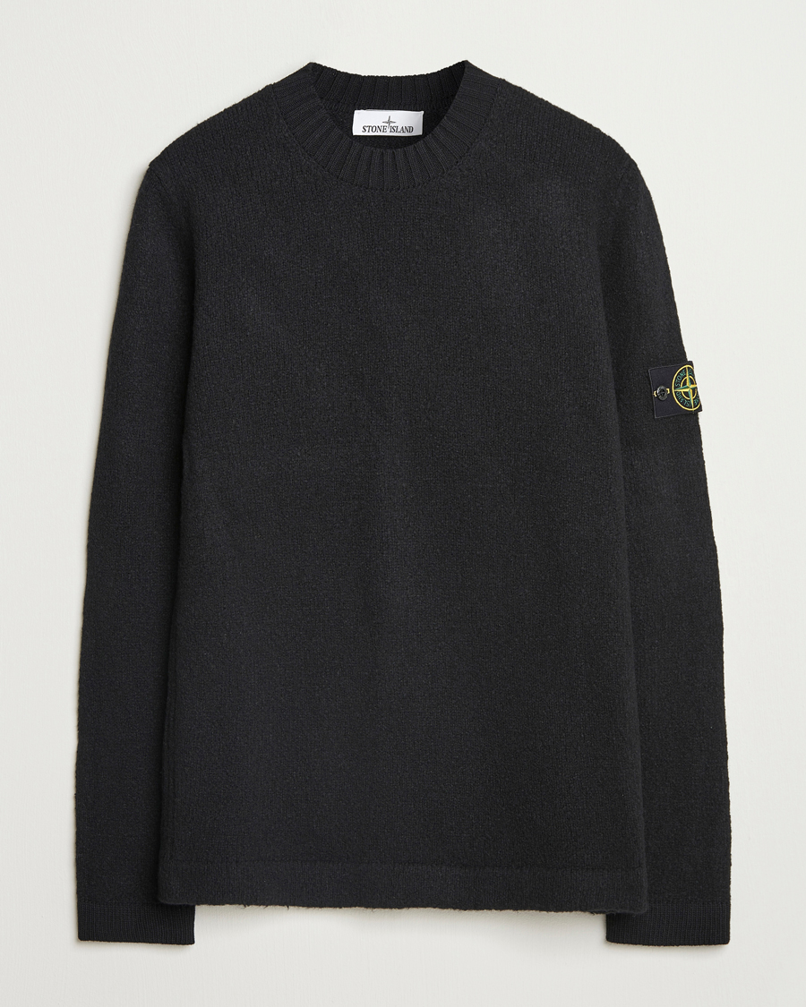 Men | Sweaters & Knitwear | Stone Island | Brushed Knitted Wool Crew Neck Black
