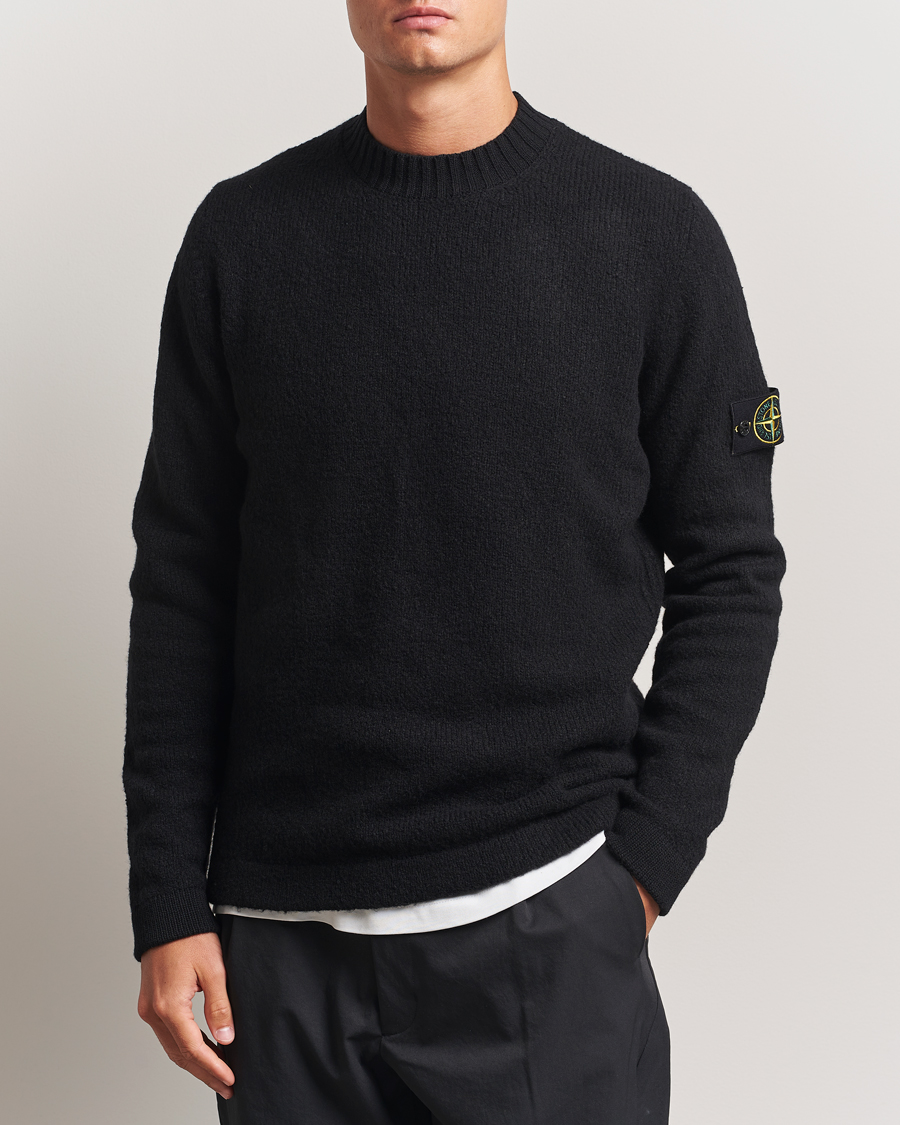 Men | Sweaters & Knitwear | Stone Island | Brushed Knitted Wool Crew Neck Black