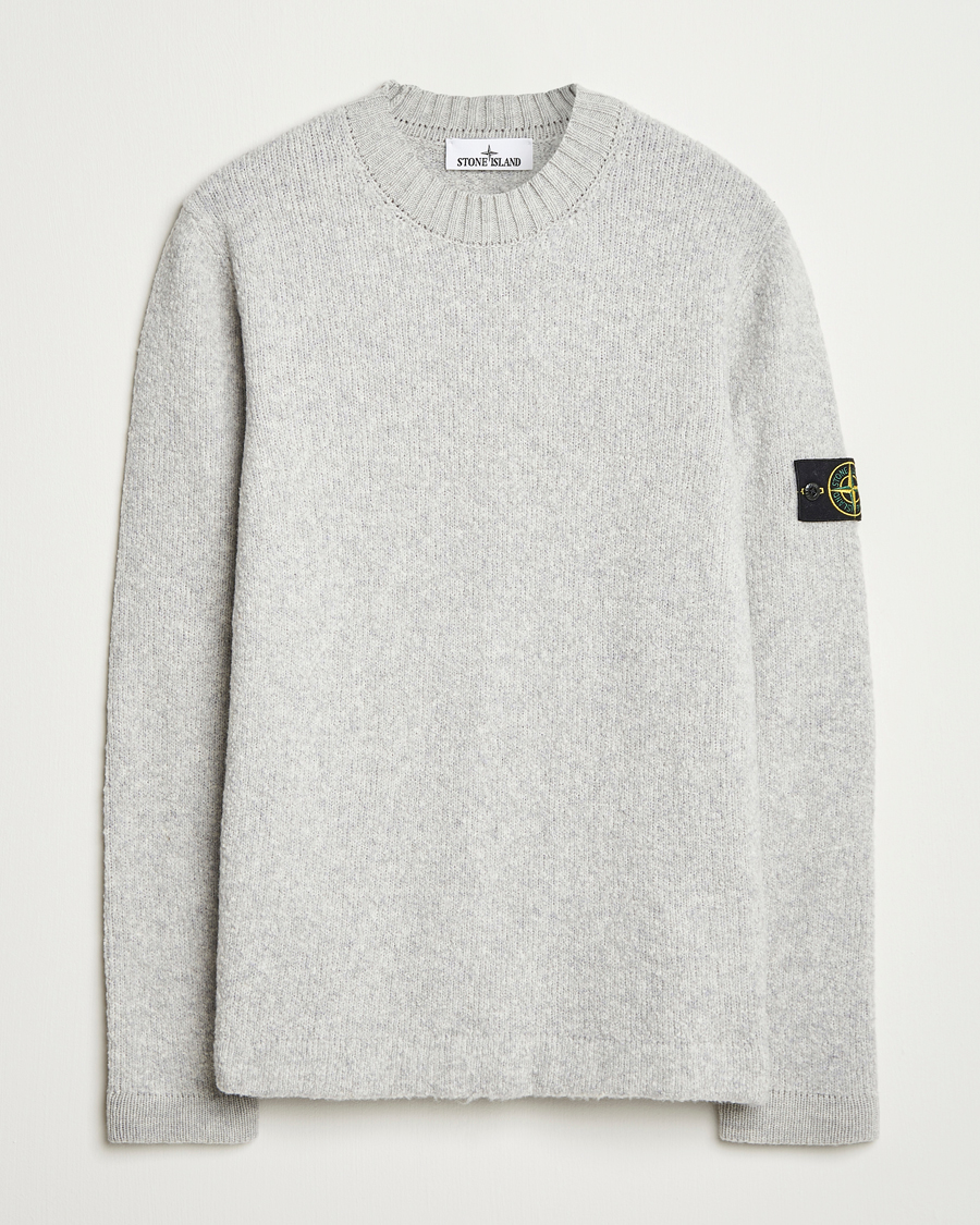 Men | Sweaters & Knitwear | Stone Island | Brushed Knitted Wool Crew Neck Grey Melange