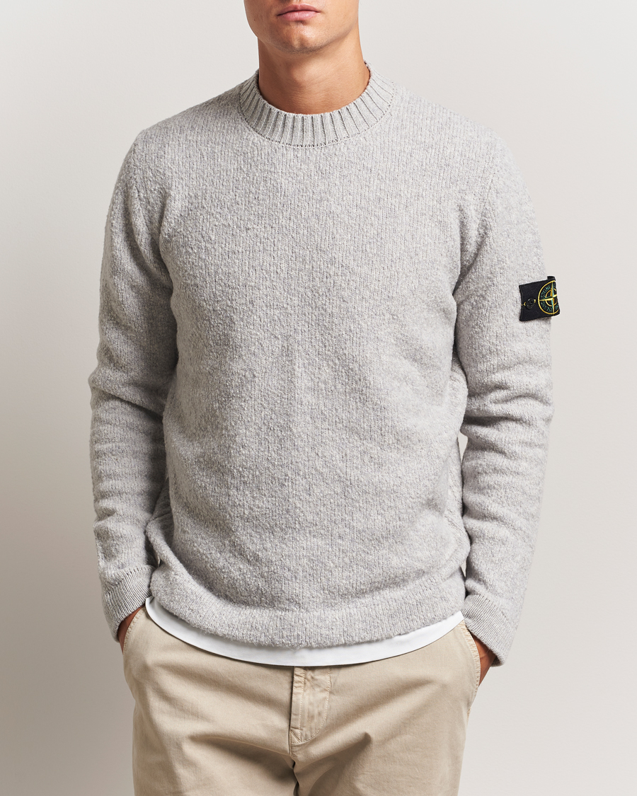 Men | Sweaters & Knitwear | Stone Island | Brushed Knitted Wool Crew Neck Grey Melange