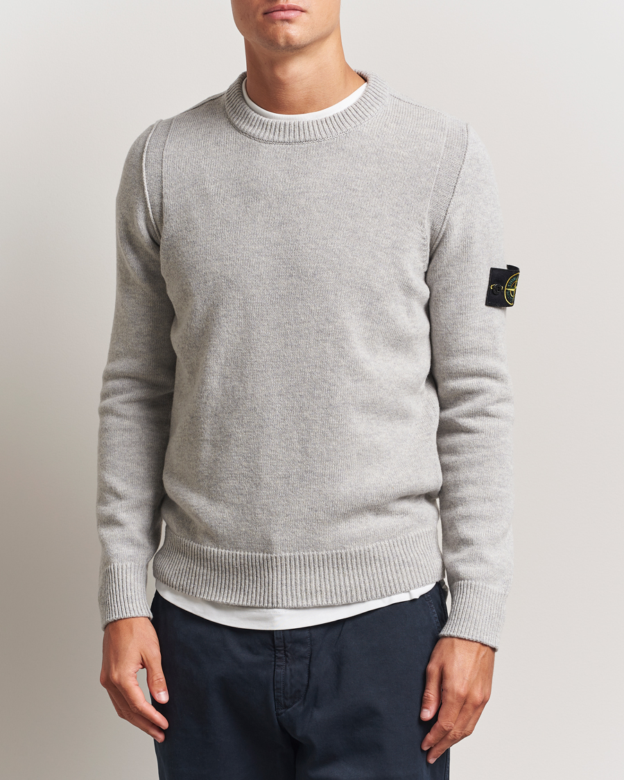 Men | Sweaters & Knitwear | Stone Island | Knitted Lambswool Crew Neck Grey Melange